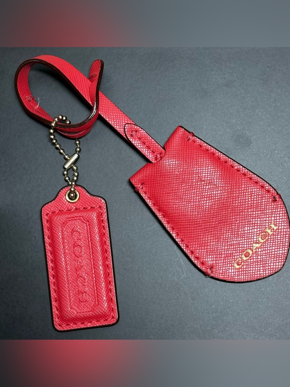 Coach Red Textured Leather Hangtag & Key Chain